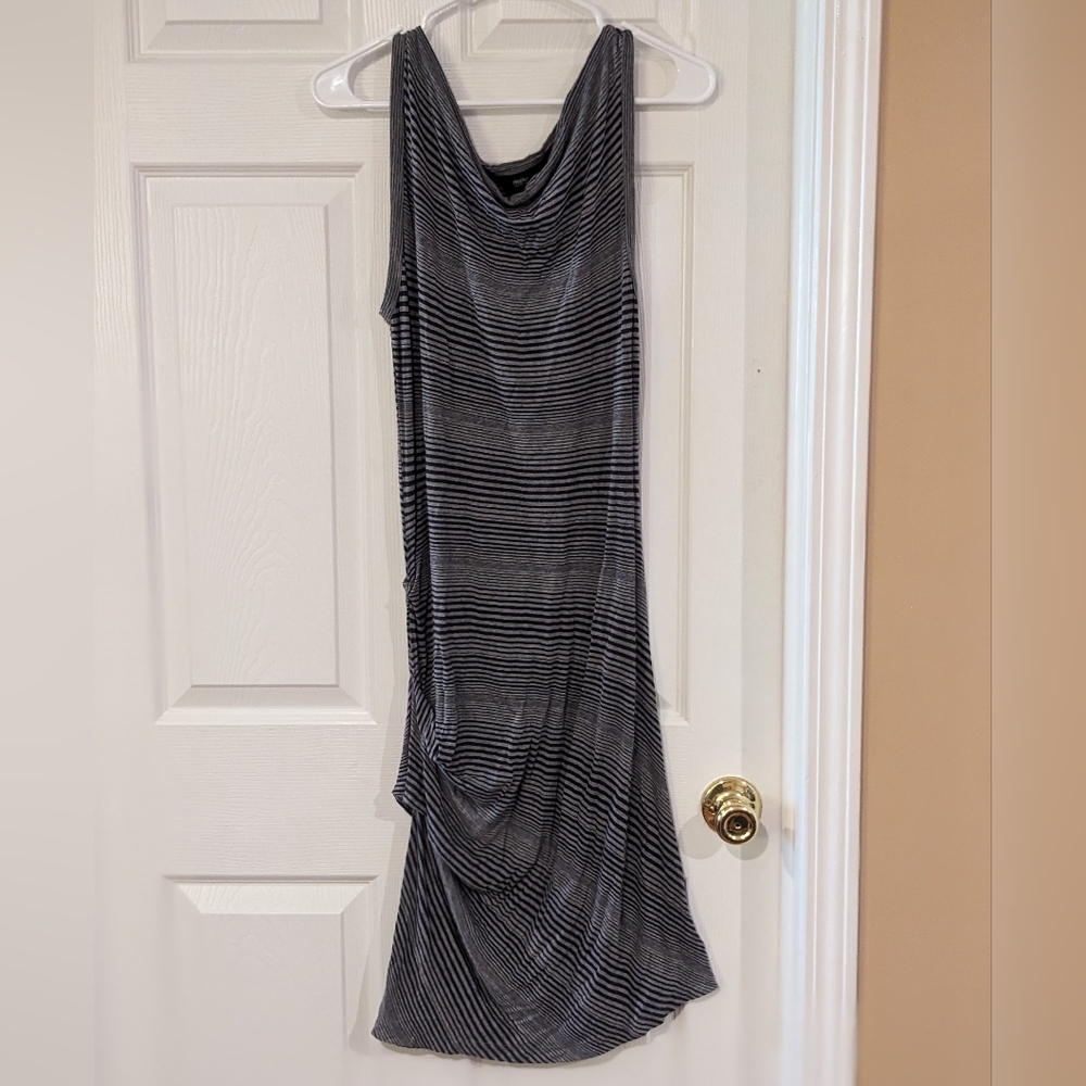 Mossimo Cowl Neck Ruched Side Grey & Navy Striped Midi Tank Dress - Size Medium